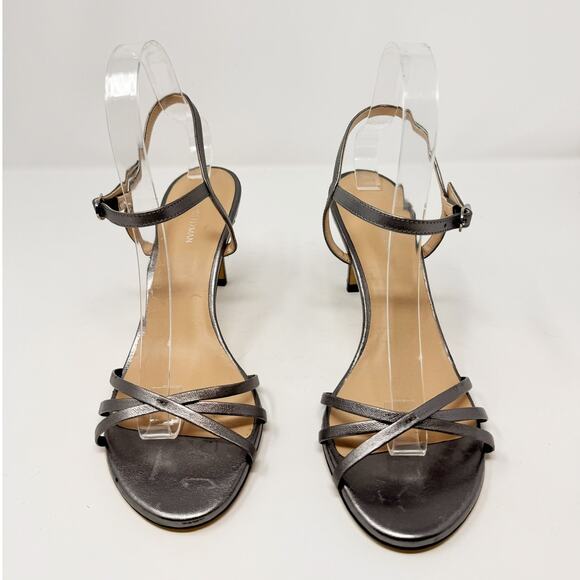 Stuart Weitzman Starla 80 Ankle Strap Leather Heel Gunmetal Gray Silver US 8 - Picture 9 of 12